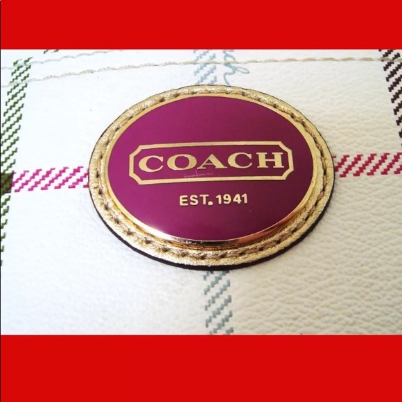 Coach Leather Tattersall Tote Cream & Multi-color - Picture 4 of 6